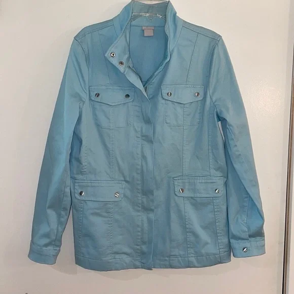 Chico’s Sky Blue Cotton Twill Utility Jacket Like New Condition Size S - Picture 5 of 11